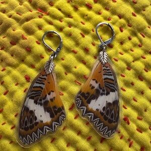 Butterfly Wing Earrings with Silver Accents
